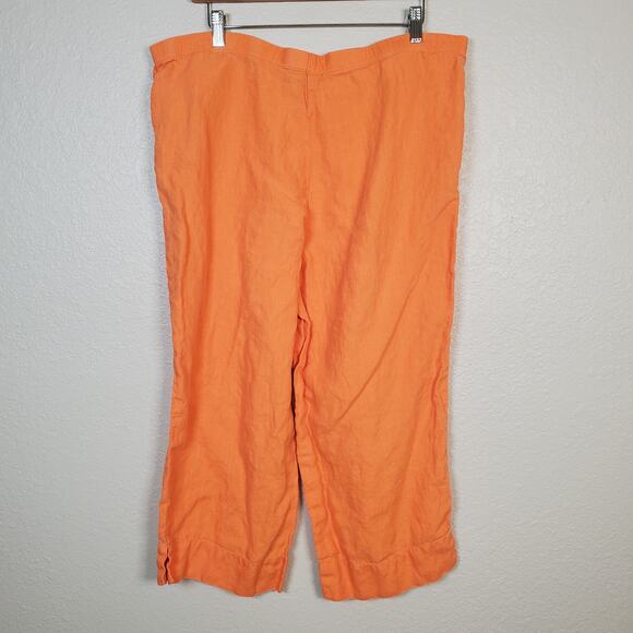 J. Jill Womens Pants Size Medium Petite Linen Wide Leg Ankle Cropped Orange - Picture 4 of 11
